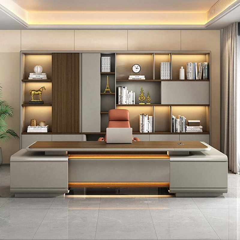 รุ่น DBT008 โต๊ะผู้บริหารประธาน/โต๊ะทำงานประธาน โต๊ะทำงานผู้จัดการขนาดใหญ่ระดับพรีเมียม พร้อมชุดเก้าอี้สำนักงานสำหรับผู้จัดการ\\สำนักงาน